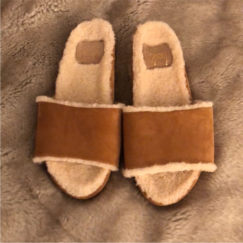 New Beek GALLITO Mas shearling Cozy Suede Slide Sandals in Almond size 8
